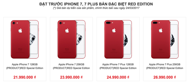 IPhone 7 màu đỏ will be from Việt Nam from the date, no team up too high