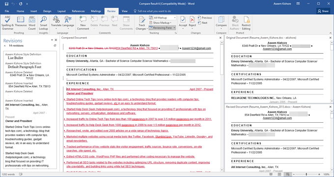Sử dụng tính năng so sánh và kết hợp tài liệu trong Word