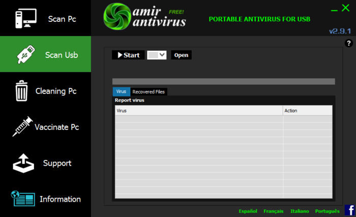 Giao diện phần mềm diệt virus USB Amir Antivirus