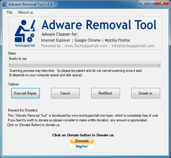 Giao diện phần mềm gỡ bỏ adware Adware Removal Tool