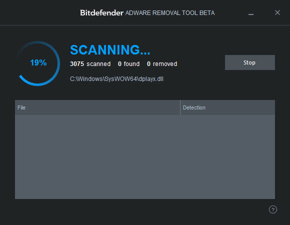 Giao diện của phần mềm Bitdefender Adware Removal Tool